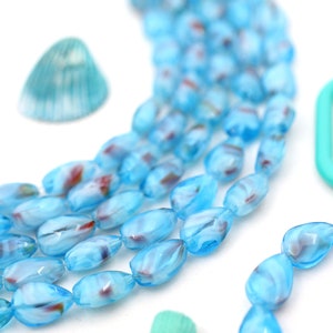 Turquoise Glass Beads, Faceted Teardrop , 11 Strand, 8x12mm, Beaded Jewelry Making, Focal Beads, DIY Crafts, Blue Beads, Marbled Beads image 3