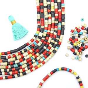 Bone Spacer Beads: 5x4mm Multi Colored Disc Beads, Retro Heishi Spacers, Bracelet + Beach Jewelry Making Supply, Kids Crafts, 70+ pieces