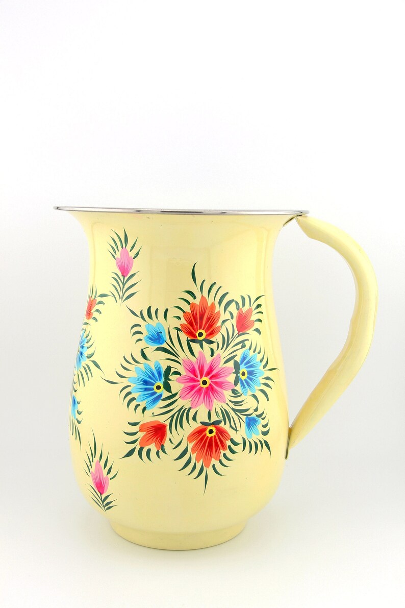 Floral Handpainted Stainless Steel Water Pitcher, Vase, from Kashmir, Serving Ware, Hostess Gift, Coquette Style image 2