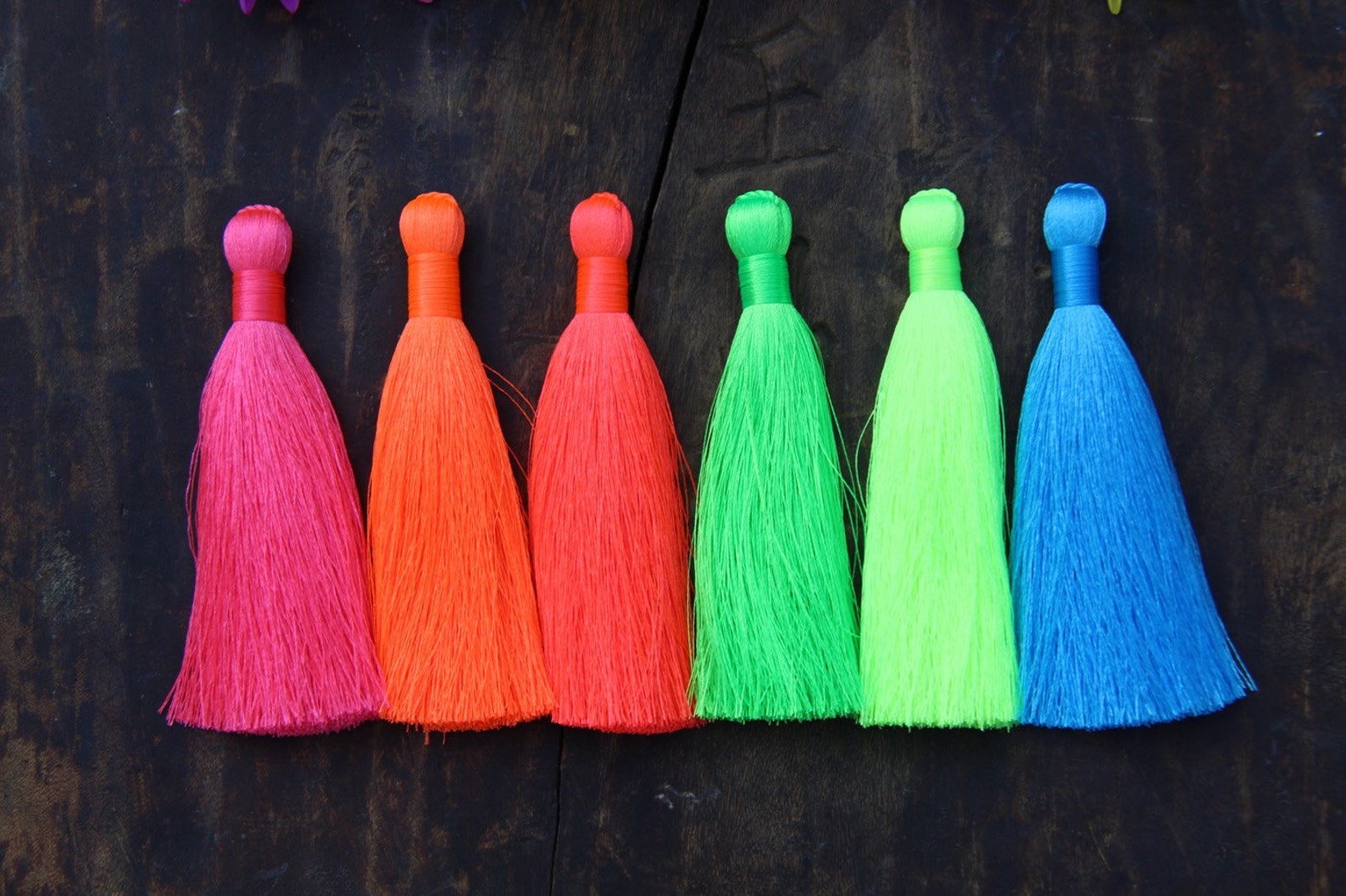 NEON Tassels 3 Fluorescent Silky Handmade Large Tassels Etsy