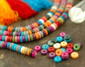 Spring Festival: Rainbow Bone Rondelle Beads / 5x2mm / Dyed Cow Bone, India / Autumn, Tribal, Boho, Yoga Style