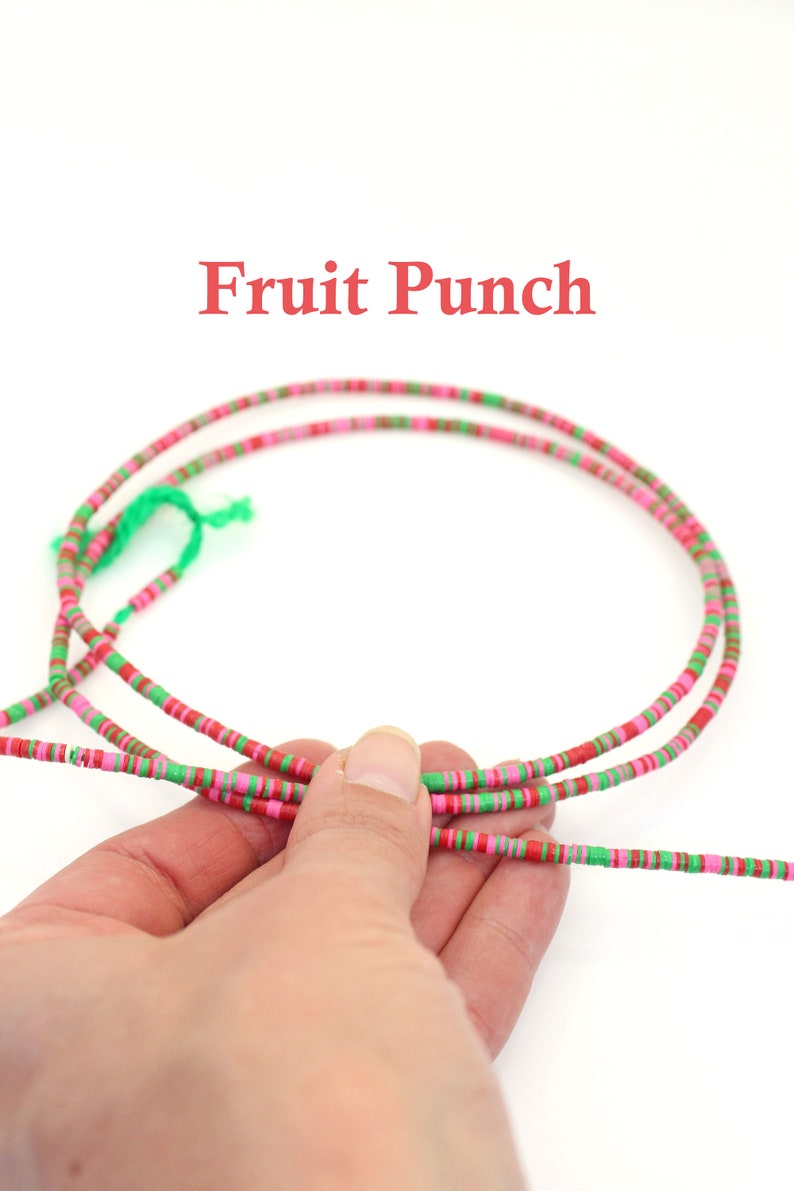 3mm Vinyl Record Beads: African Waist Beads, Authentic Ghanaian Heishi Ethnic Handmade Boho Spacers, Outer Banks Style, You Choose Colors Fruit Punch