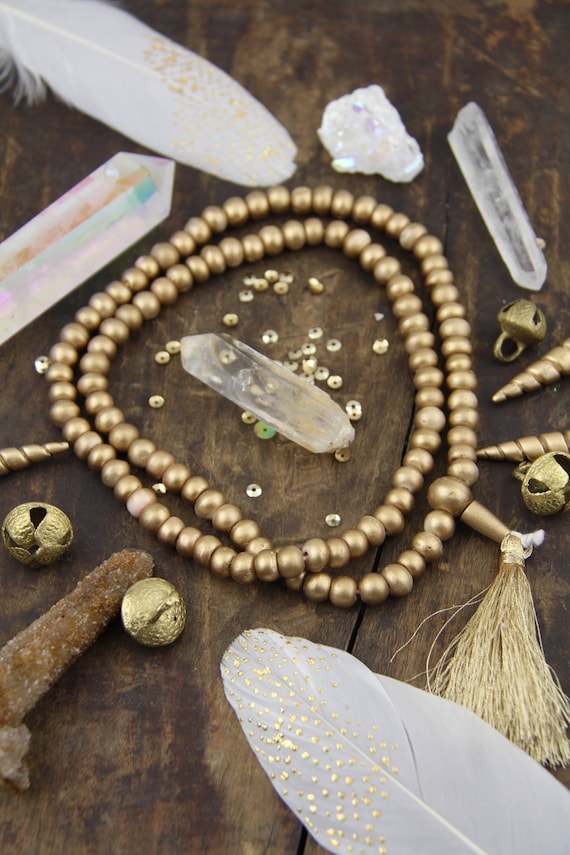 Golden Glow Mala: 108 Bone Bead Spacers, Yoga Inspired Jewelry