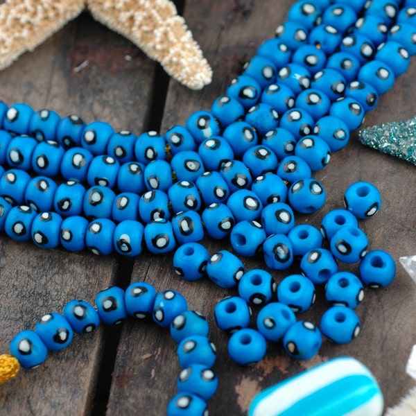 Seeing Spots : Turquoise, Black & White Round Stained, Painted, Indian Cow Bone Beads, 7.5mm, 31 beads, Natural Craft, Jewelry Making Supply