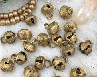 Nepali Jingle: Brass Bells with Clapper, Made in Nepal, Assorted Sizes, Festive Holiday, Modern Christmas Decor, DIY Jewelry Making, 5pcs