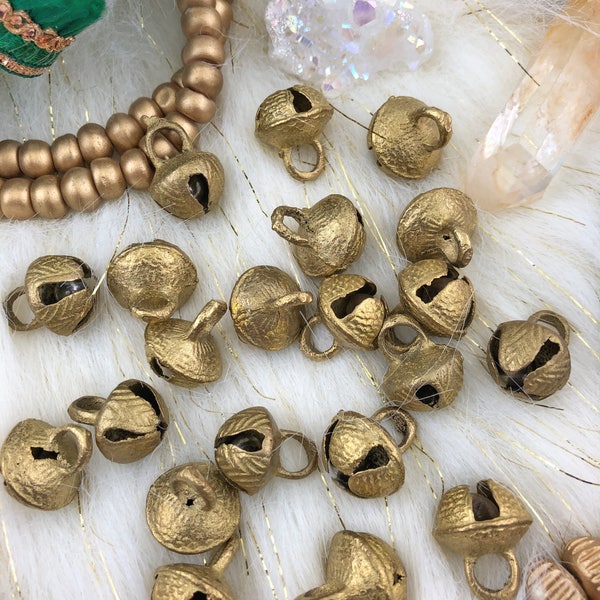 Nepali Jingle: Brass Bells with Clapper, Nepal, Assorted Sizes, Festive Holiday, Modern Christmas Decor, Jewelry Making Supplies, 5 pieces