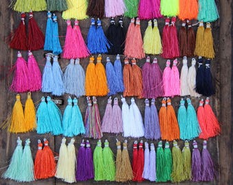 SILK TASSELS, New Colors Art Silk Tassel, Jewelry Making, DIY Craft Supplies, Colorful Fringe, 2".  30 pieces, You Choose Custom Colors