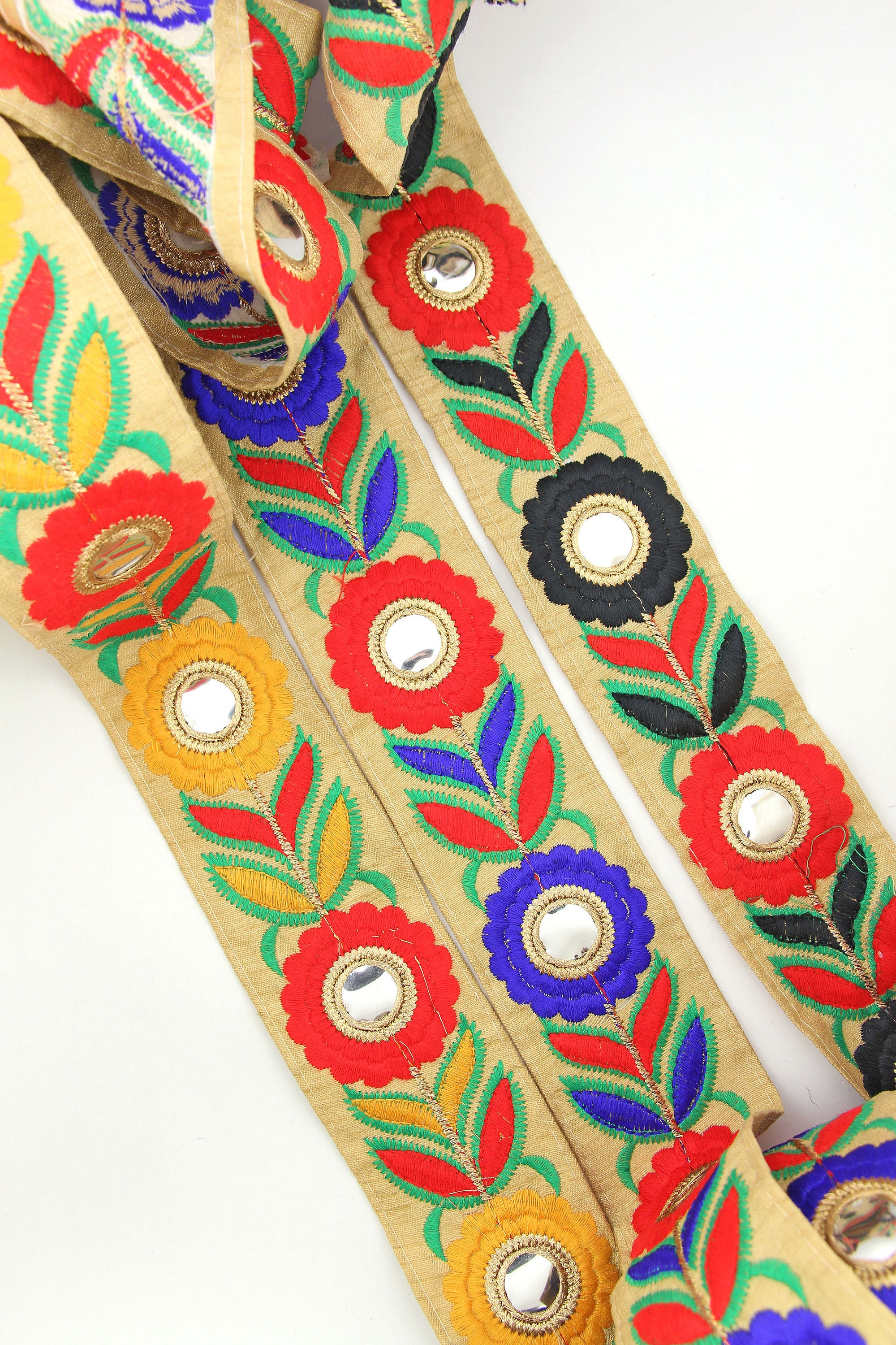 Marigold Floral Trim, Metallic Gold, Mirrored Fabric Border, Hand ...