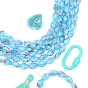 Turquoise Glass Beads, Faceted Teardrop , 11 Strand, 8x12mm, Beaded Jewelry Making, Focal Beads, DIY Crafts, Blue Beads, Marbled Beads image 2