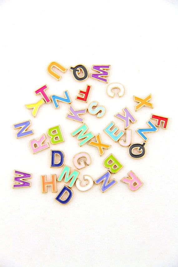 Cutout Enamel Letter & Number Beads, Gold Plated Colorful Symbol