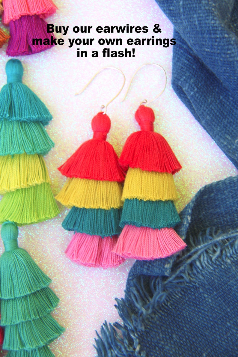 Tiered Tassels, 4 Layered Pendant for Earrings, Stacked Tassel Pendant, Tassels for Jewelry, Handmade Cotton Layered Tassels, 3 1 piece image 4