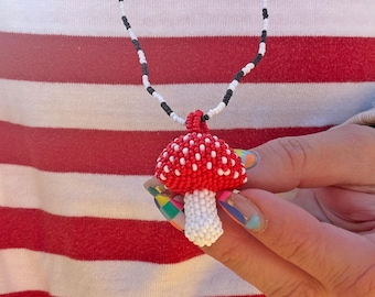 Mushroom Seed Bead Pendant Necklace, Made by Women in Colombia