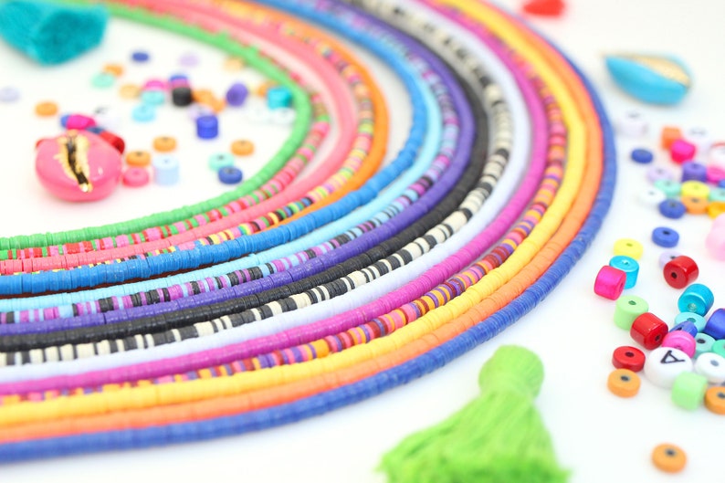3mm Vinyl Record Beads: African Waist Beads, Authentic Ghanaian Heishi Ethnic Handmade Boho Spacers, Outer Banks Style, You Choose Colors bild 2
