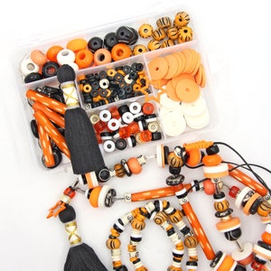 Halloween Deluxe DIY Necklace + Bracelet Kit - Czech Glass, Bone Beads, Enamel Charm, Ornate Tassel, Jewelry Making Kit, DIY Crafts
