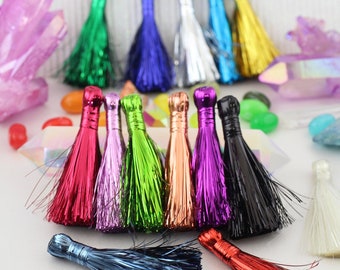 Tinsel Tassels, 2.5" Metallic Fringe Pendant for Jewelry, DIY Earrings, Jewelry Making, Sparkly Tassel Charm, Eras Tour Outfit