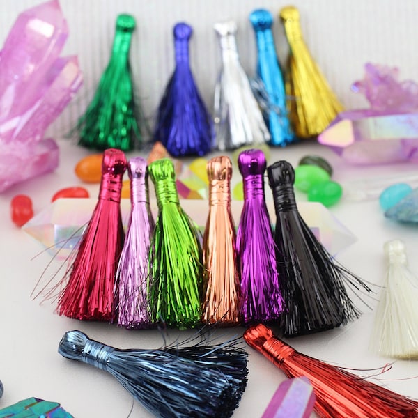 Tinsel Tassels, 2.5" Metallic Fringe Pendant for Jewelry, DIY Earrings, Jewelry Making, Sparkly Tassel Charm, Eras Tour Outfit