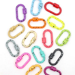 Enamel Carabiner Oval Screw Lock Clasp, Splatter Paint, Jewelry Charm, 37x22mm, 1 Piece, Jewelry Making, DIY Crafts, Keychain, Bag Charm