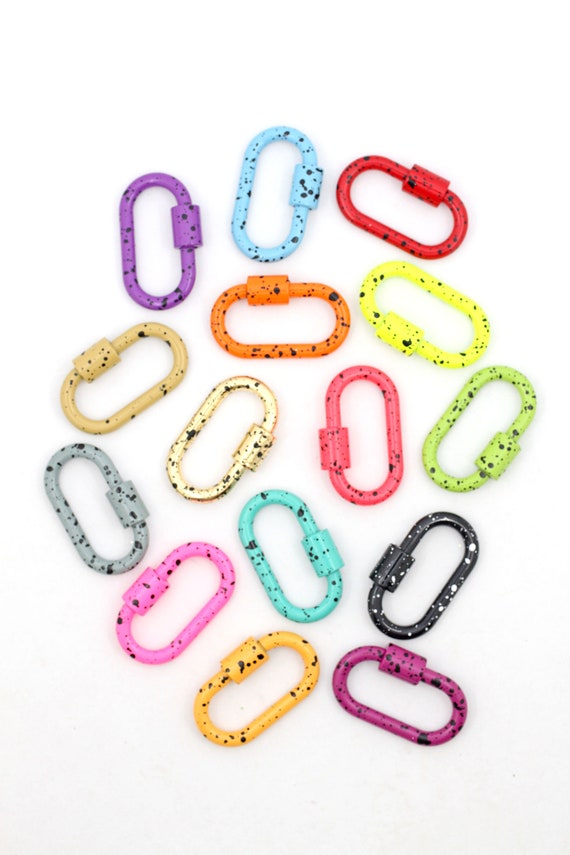 Enamel Carabiner Oval Screw Lock Clasp, Splatter Paint, Bag Charm, 37x22mm, Jewelry Making, DIY Crafts, Keychain