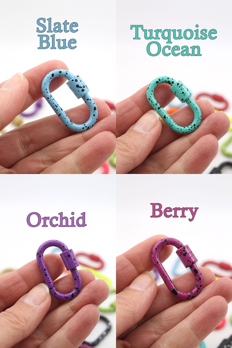 Enamel Carabiner Oval Screw Lock Clasp, Splatter Paint, Bag Charm, 37x22mm, Jewelry Making, DIY Crafts, Keychain image 4