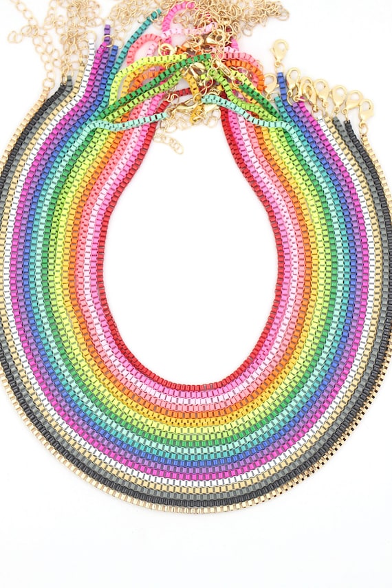 Enamel Box Chain Necklace Adjustable 