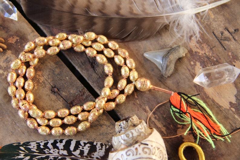 9x12mm Authentic Handmade African Tribal Jewelry Mala Making Craft Supplies Golden Beads Ethiopian Brass and Copper Hollow Bead Mala