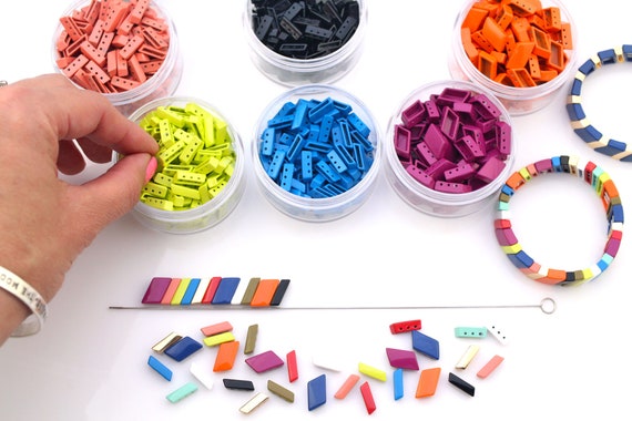 Enamel Tile Beads, 2-Hole Beads for Colorblock Bracelets