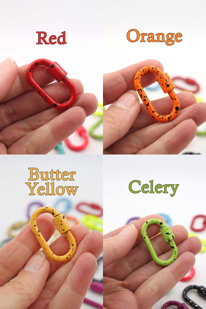 Enamel Carabiner Oval Screw Lock Clasp, Splatter Paint, Bag Charm, 37x22mm, Jewelry Making, DIY Crafts, Keychain image 3