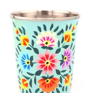Vaso pequeño de acero inoxidable colorido, pintado a mano, de Cachemira. Regalo de inauguración de la casa, artículos para beber. Leilani