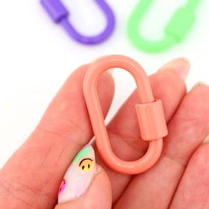 Mosquetón de esmalte con cierre de rosca ovalado, dije, 37 x 22 mm, 1 pieza, para bisutería, porta dijes, manualidades, llavero Peach