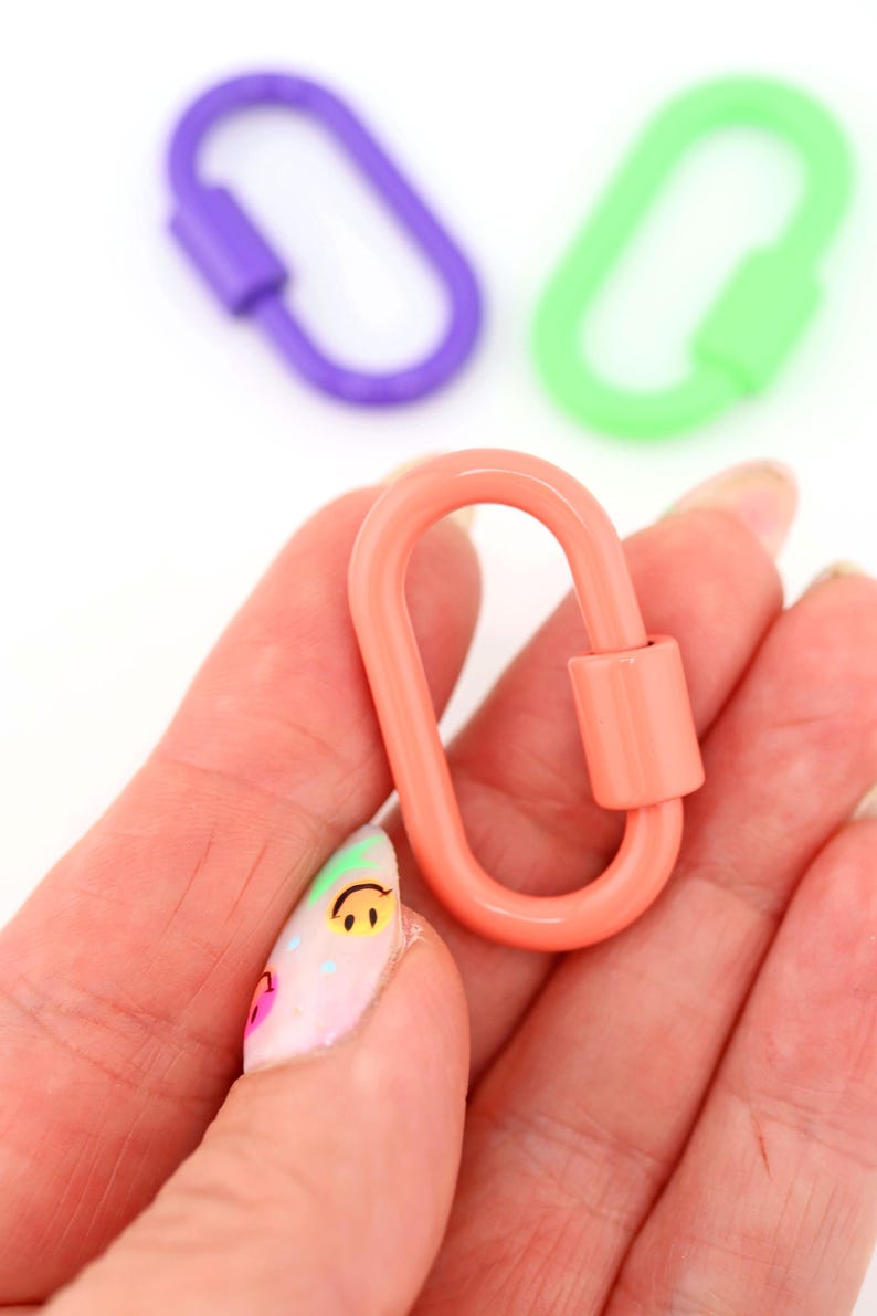 Mosquetón de esmalte con cierre de rosca ovalado, dije, 37 x 22 mm, 1 pieza, para bisutería, porta dijes, manualidades, llavero Peach