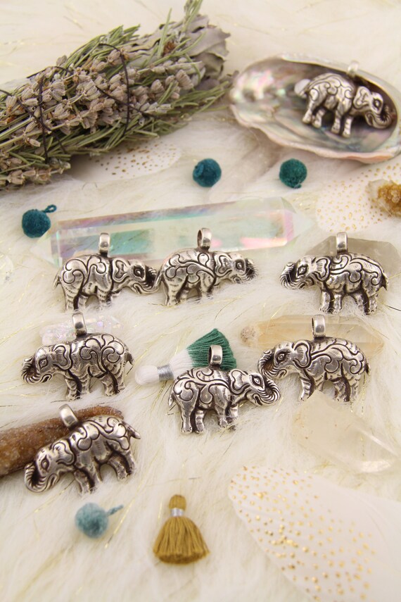 Sterling Silver Elephant Ornate Hammered Repousse Handmade in Nepal Hollow Animal Pendant Nature Lover Boho Jewelry Making Supply 1 PC