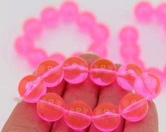12mm Neon Pink German Resin Round Beads, 10 Beads, Focal Beads, DIY Crafts, Macrame, Beaded Jewelry Making