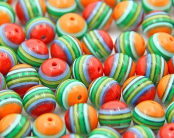 12mm Retro Striped Italian Poly Resin Round Bead, 1 Bead, DIY Jewelry Making, Focal Charm, Macrame Bead