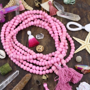 Bubblegum Pink Mala: 108 Bone Bead Spacers, Yoga Inspired Boho Jewelry Making Supply, Beaded Necklace, Prayer Beads, Meditation Jewelry