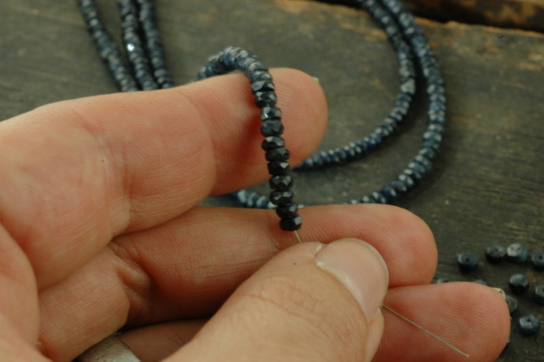 Blue Jean Sparkle: Natural Blue Sapphire A-Grade Faceted Rondelle Beads / 15 beads 3x1.5mm, 1 / Organic Gemstone, Jewelry Making Supplies image 5