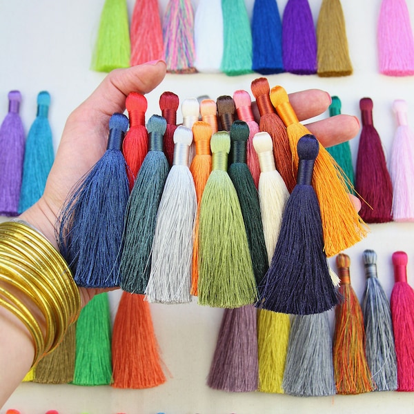 Silky Luxe Tassels, Fringed Polyester Silk, 3.5" Pendant, Handmade Fringe, DIY Crafts, Jewelry Making, Keychain, Bag Charm, Choose 3+ Colors