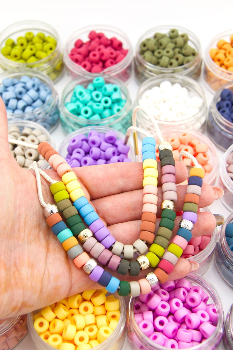 Matte Pearlescent Czech Glass Pony Beads, Large Hole Roller beads for making tie on bracelets and DIY friendship bracelets.