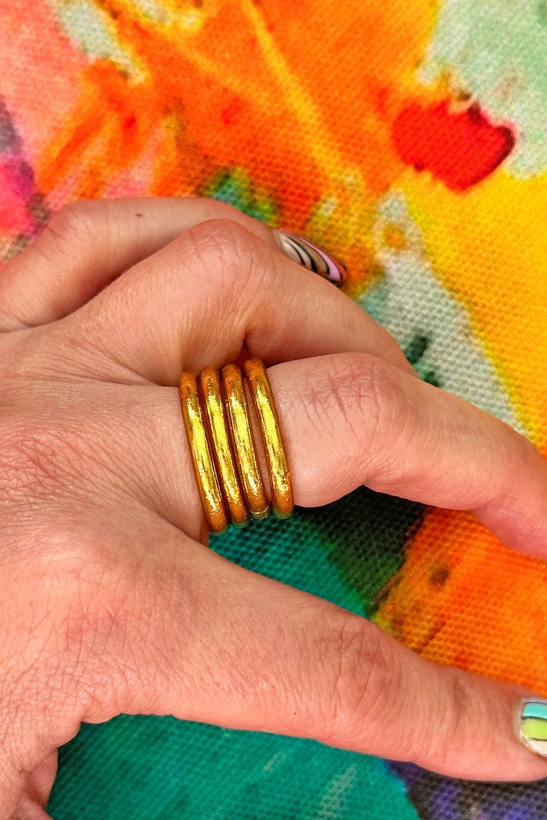 Thai Buddhist Temple Rings, Rush, Colorful Kumlai, 4 Sizes Available, Gold Leaf Mantra Prayer Jewelry, Amulet, 1 Ring, Waterproof Jewelry image 4