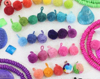 MINI Luxe Pom Poms with Loops: Handmade Fabric Ball Charm, DIY Jewelry Making, Crafts, Sandal Charms, Bag Accessories, Shoe Charm, Keychains