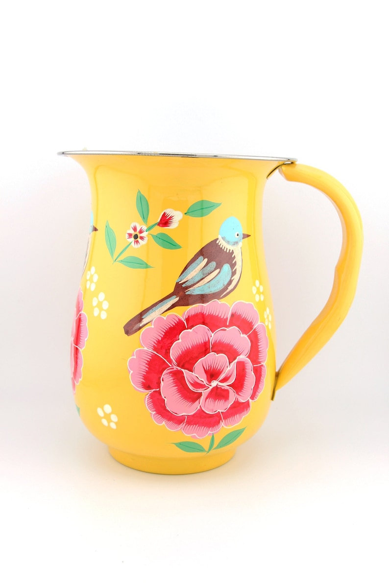 Floral Handpainted Stainless Steel Water Pitcher, Vase, from Kashmir, Serving Ware, Hostess Gift, Coquette Style image 5