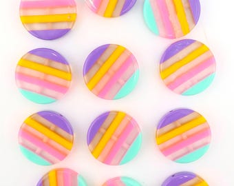 Sherbet Striped Italian Poly Resin Coin Bead, 25mm, 1 Bead