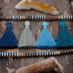 Tranquil Waters : Mixed Color Tassel Pack , 2 Inch Silky Tassels, Teal, Periwinkle, Reflecting Pond, Gray, Jewelry Making Supply, 4 Pieces image 2