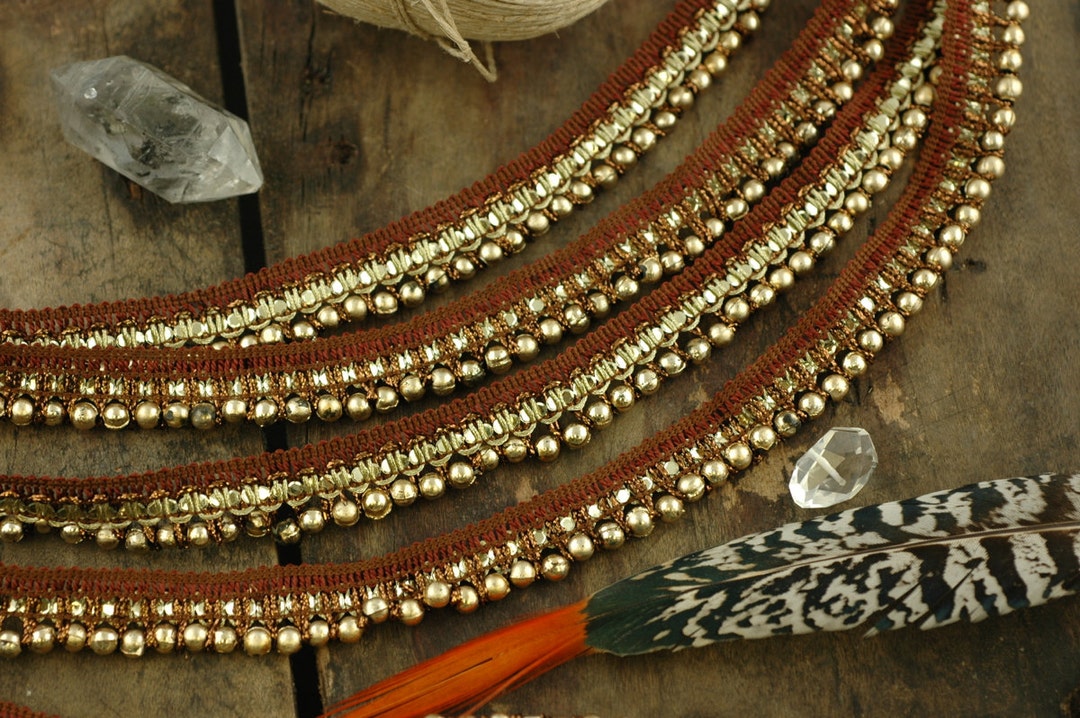 Garniture à franges perlées, marron, ruban perlé indien traditionnel,  dentelle Boho, garniture, topper demballage cadeau, bordure embellie, 5/8 x  1 yard -  Canada