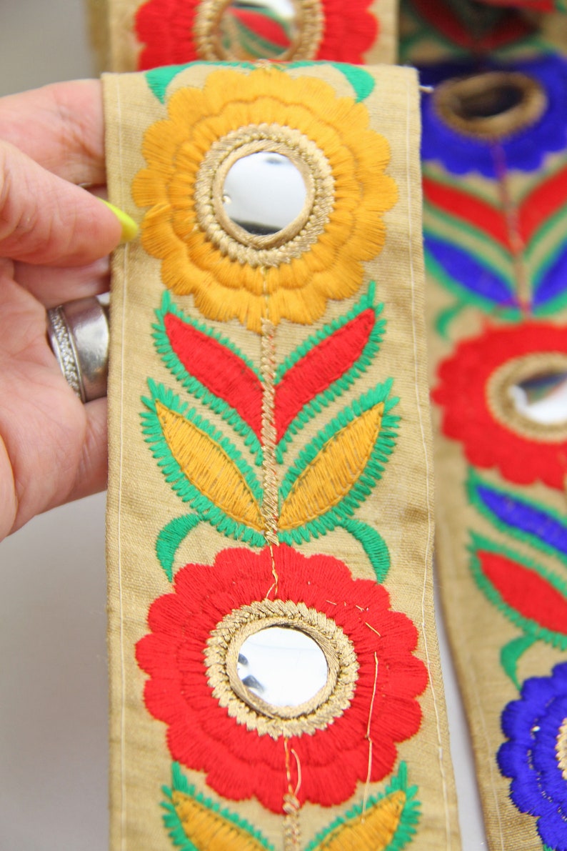 Marigold Floral Trim, Metallic Gold, Mirrored Fabric Border, Hand ...