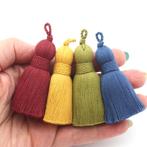 Sultry Spice Tassel Mix, 4 Tassels, 2.75&quot; Plush Cotton Fringe for DIY Jewelry, Twisted Rope Binding, Decorative Tassels,  DIY Home Decor