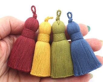 Sultry Spice Tassel Mix, 4 Tassels, 2.75" Plush Cotton Fringe for DIY Jewelry, Twisted Rope Binding, Decorative Tassels,  DIY Home Decor
