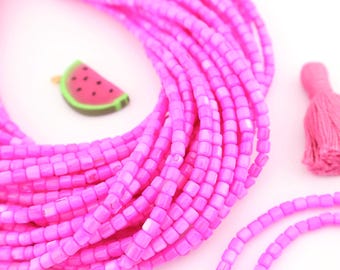 4mm Pink Mother of Pearl Shell Tube Beads, 15.5" Strand