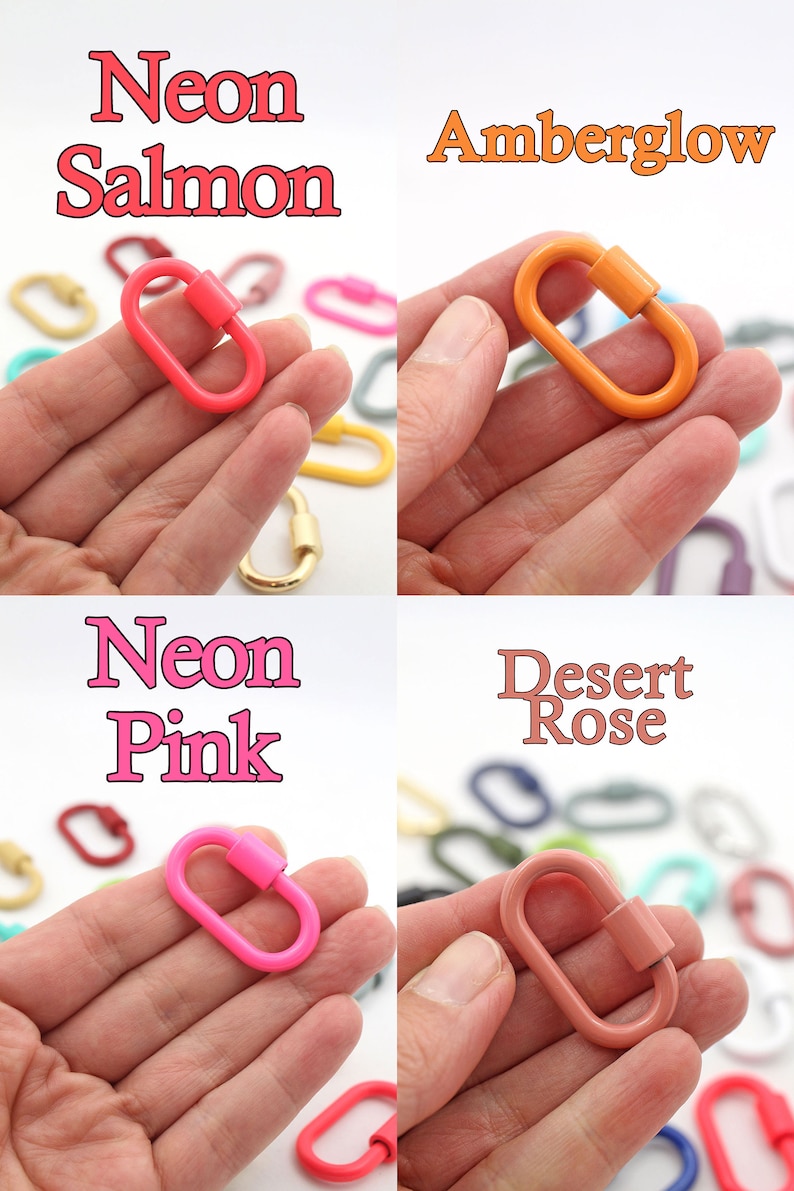 Puede incluir: Cuatro cierres de langosta met&aacute;licos de diferentes colores, en salm&oacute;n ne&oacute;n, brillo &aacute;mbar, rosa ne&oacute;n y rosa desierto. Los cierres se sostienen en una mano.
