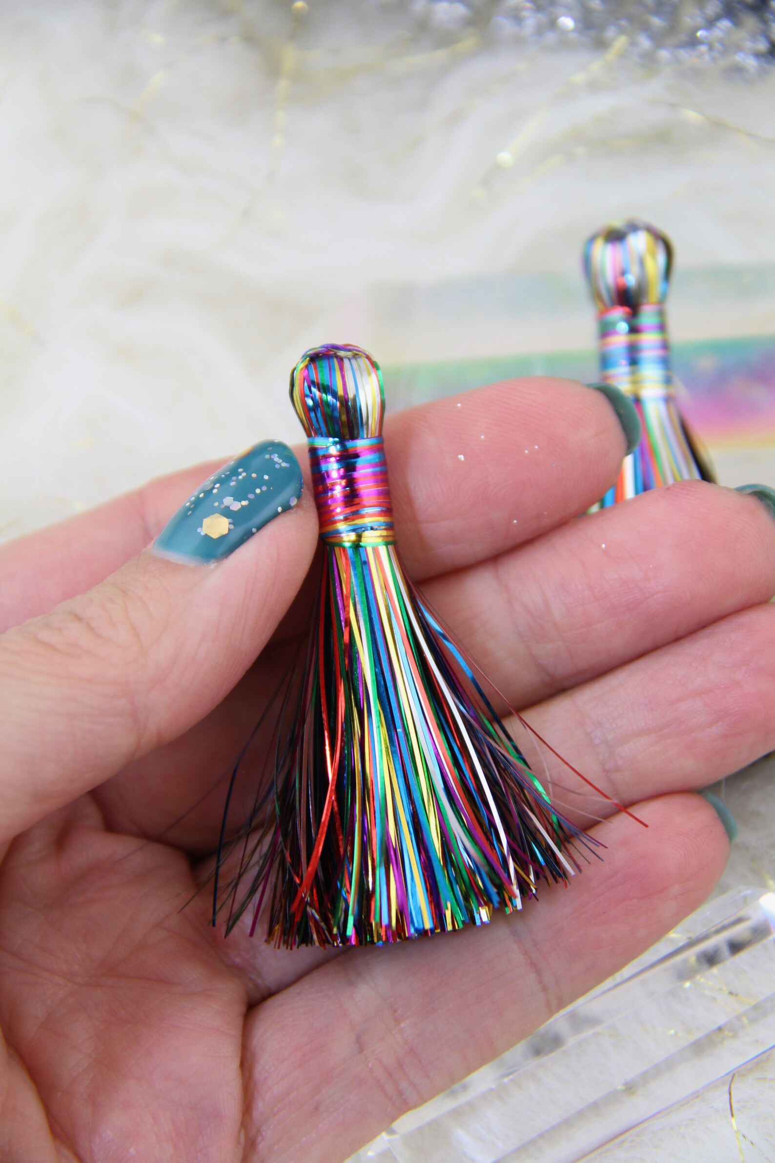 Rainbow Tinsel Tassels 2.5 Metallic Jewelry Making Etsy
