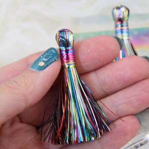 Rainbow Tinsel Tassels, 2.5 Metallic, Jewelry Making Supply, Metallic Tinsel Fringe, DIY Jewelry Making, Tassel Earrings, 2 pcs image 4